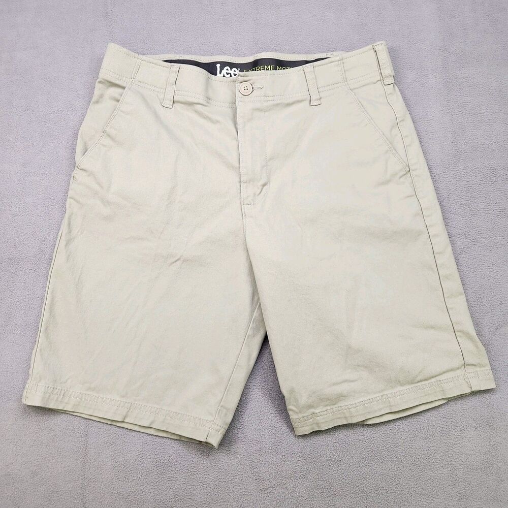 Lee Extreme Motion Shorts Men's Size 34 Beige Tan Stretch Chino Flat Casual 10"